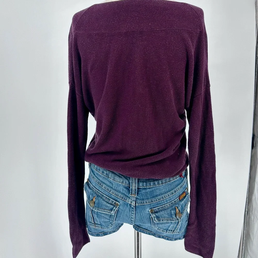 Eileen Fisher Plum V Neck Knit Sweater Minimalist Slouchy Cozy Top Small - Picture 4 of 5